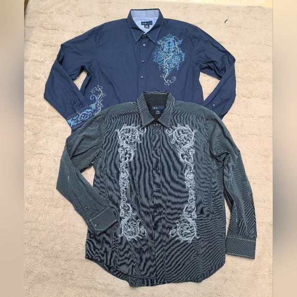 Pronto Uomo Other - Blue Pronto Uomo Men's Black and Blue Embroidered Shirts Lot Of 2 Shirts